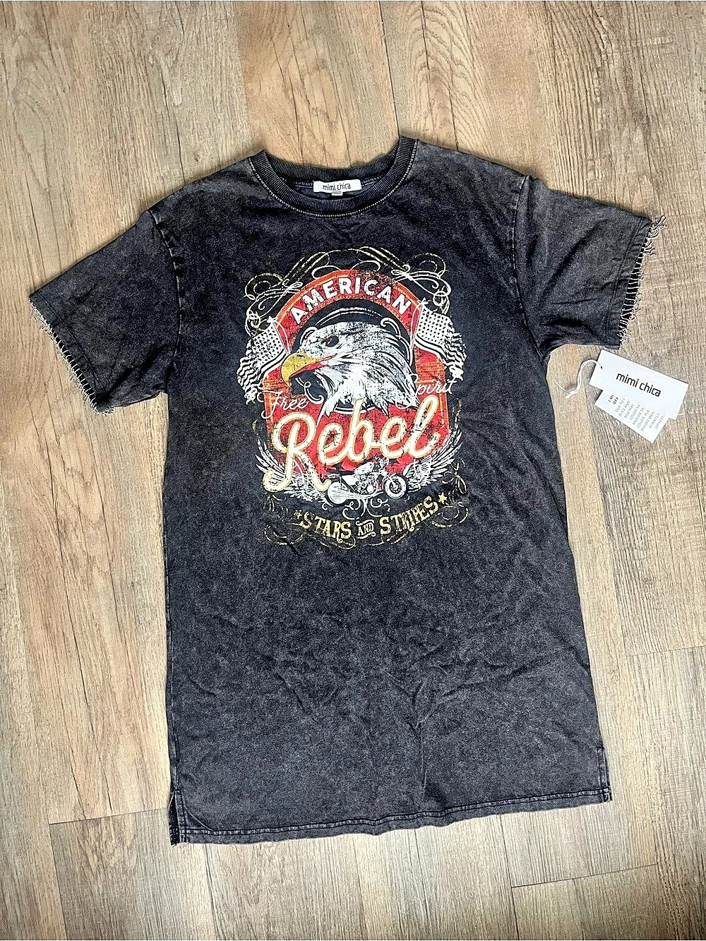 Mini Chica Graphic Eagle Rebel Tee Dress in Black NWT
